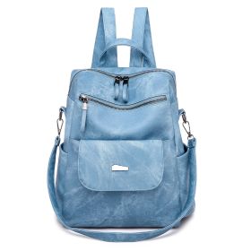 Leather Backpack Purse for Women Vintage Fashion Travel Backpack Shoulder Bag (Color: Blue)